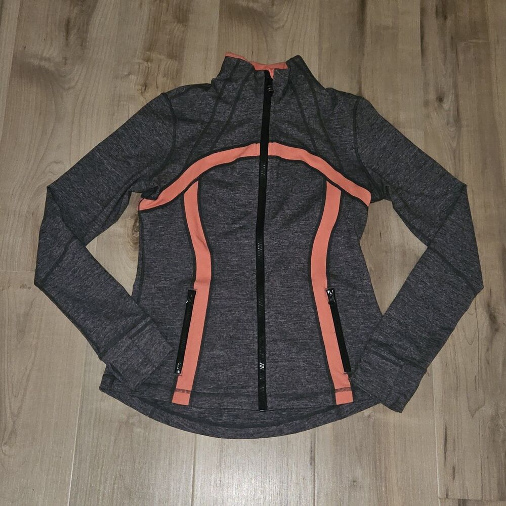 Lululemon Define Jacket Women's Size 8 Full Zip Thumbholes Gray /Coral